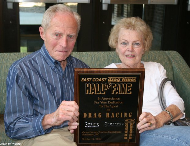 Bernie Schacker and his Wife East Coast Drag Times Hall of Fame Award - 10-17-11 - Photo by Scott Snizek